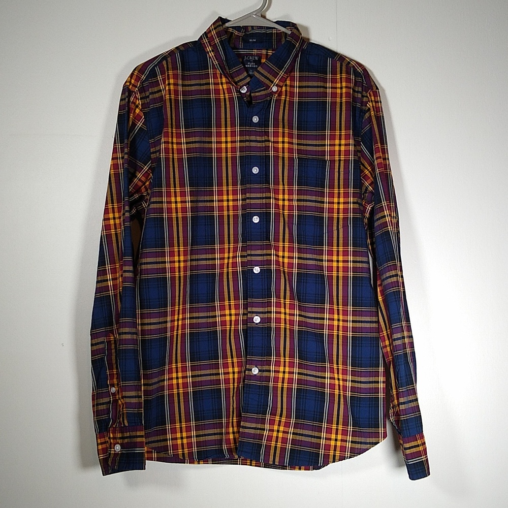 J. Crew Mens Slim Flex Washed Plaid Button Down shirt L